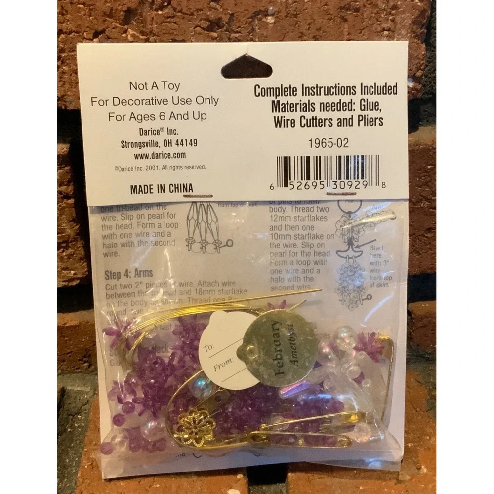 Darice Birthstone Angels Kit February Amethyst Purple Beaded Pin Ornament